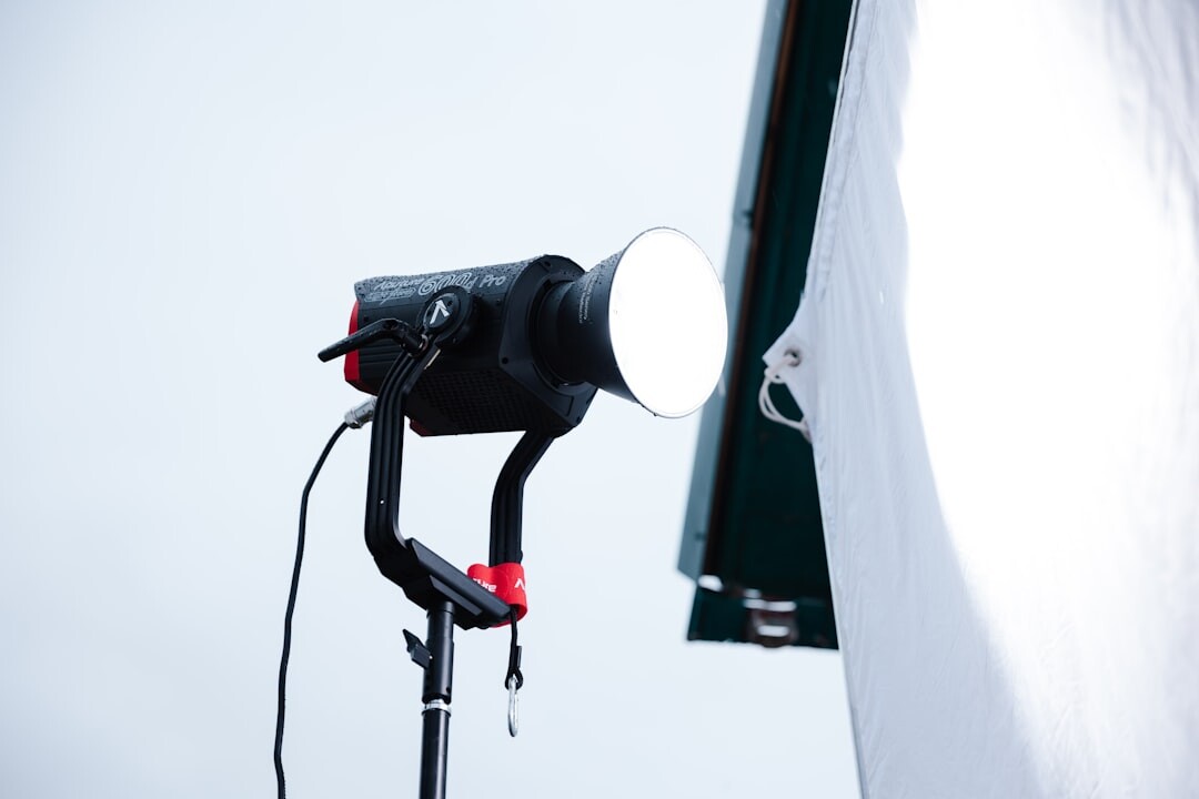 Softbox studio lighting rig set up for filming inside a media production studio